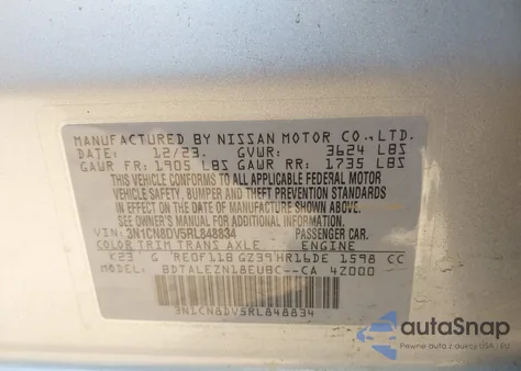 2024 Nissan Versa 1.6 S from USA, damaged, VIN 3N1CN8DV5RL848834